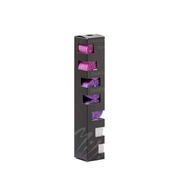 Geschenkbox-Blockkerzen-weiss-violett-pink